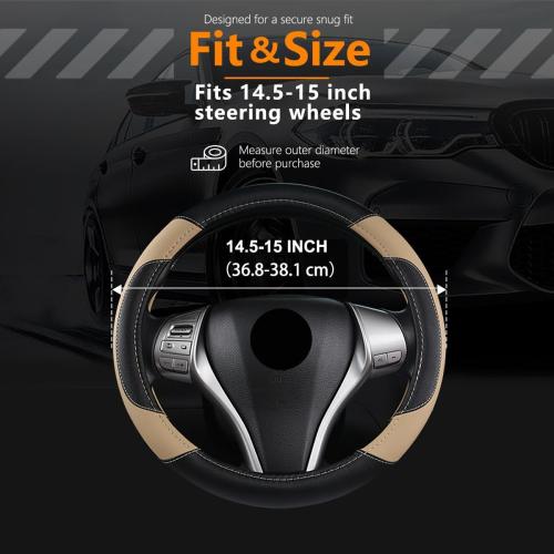 Leather Car Steering Wheel Cover, Universal Fit for Most Cars, Beige