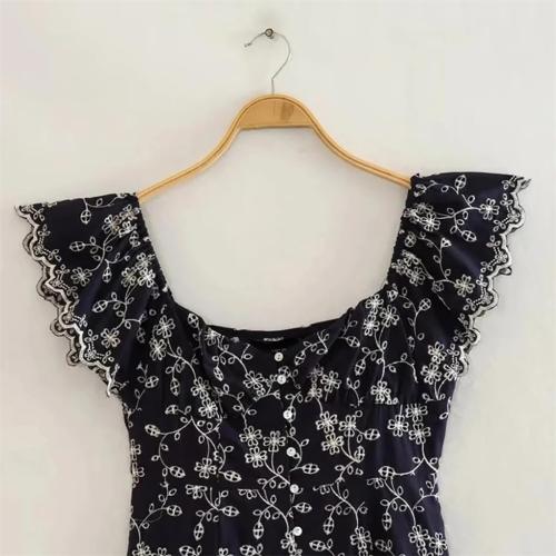 Size M Women's Square Neck Floral Print Vintage Ruffle Dress