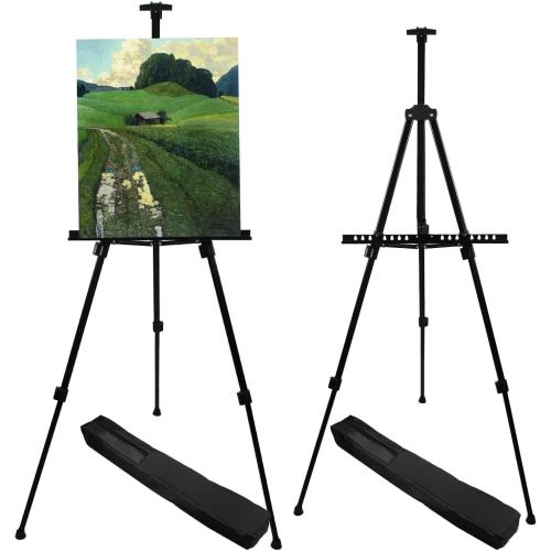 Art Artist Easel Stand for Displaying, RRFTOK Metal Tripod Adjustable Easels for Painting Canvases Height from 21 to 66 with Reinforced Triangle - Carry Bag for Table-Top/Floor Drawing and,Black