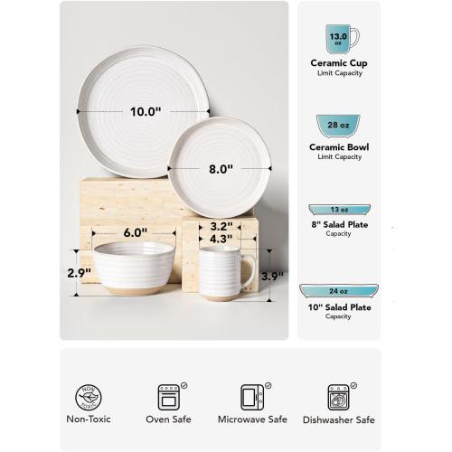 LE TAUCI Dinnerware Sets 16 PCS, Stoneware Plates and Bowls Set, House Warming Wedding Present, Serve for 4 (10 Dinner Plates   8 Salad Dish   28 oz Cereal Bowl 12oz coffee mugs) x 4, Arctic White (NO DINNER PLATES)