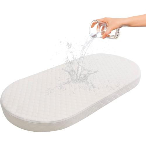 Baby Bassinet Mattress, Breathable, Hypoallergenic, Premium Foam, Non-Toxic, Oval Shaped with Removal Waterproof Cover,15 x 30 x 2'', White