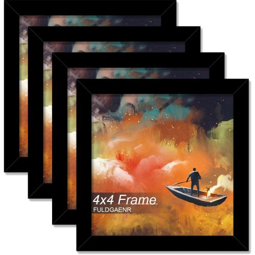 FULDGAENR 4x4 Picture Frame Set of 4, Black Frames for 4 x 4 Inch Photo Poster Certificate, High Transparency Wall/Tabletop Frame with Horizontal Vertical Display (4 Pack | Black | 4x4)