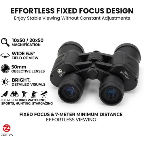 ZORIVA 10x50 Professional High-Power Binoculars for Adults   HD Vision with 50mm Objective Lens, K9 Prism, Durable Design for Bird Watching, Hunting, Stargazing, Sports & Outdoor Adventures