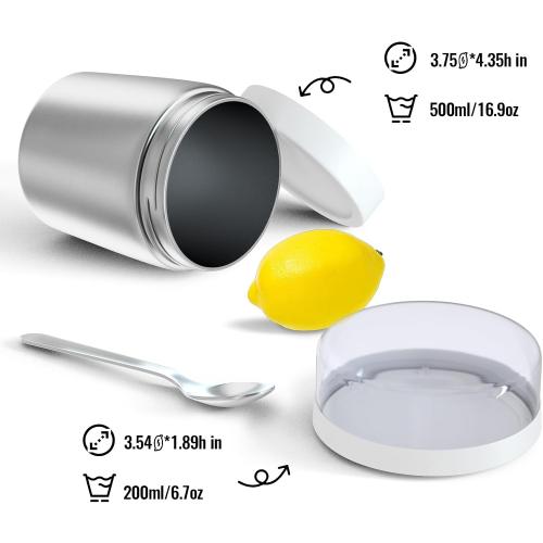 Bakpoco Stainless Steel Thermo for Hot Food for Kids Adults, 16.9oz Leakproof Insulated Food Jar with Detachable Snack Container (6.7oz) & Spoon, Wide Mouth Lunch Food Container for School, Office