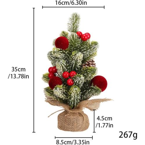 Burlap Small Christmas Tree Decor with Lights - Mini Tabletop Artificial Tree Centerpiece for Indoor Home Office Desk Holiday Decorations(Red Ornament)