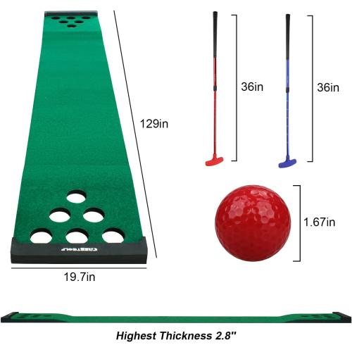 Pong Mat Game Set - Green Putting Mat With 2 Adjustable Putters, 6 Balls, 12 Hole Covers for Indoor & Outdoor Golf Short Game, Office Party, Backyard Use