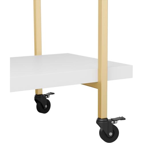 Martha Stewart Liam 2-Tier Mobile Office Storage and Printer Cart in White with Polished Brass Frame