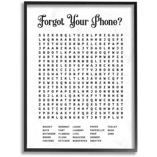 Stupell Industries Phone Crossword Puzzle Bathroom Word Design Black Framed Art, 16 x 20, Multi-Color (wrp-1390_fr_16x20)