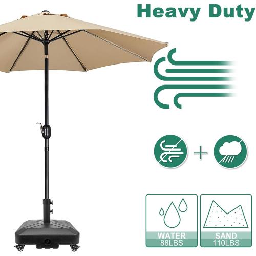 Patio Umbrella Base Heavy Duty with Wheels Square Market Stand for Outdoor 4 Locks 2 Knobs 125lb Capacity, Black