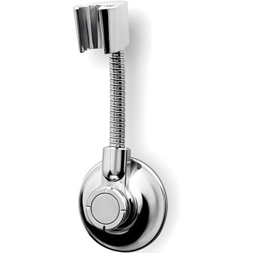 Flexible Dual Vacuum Suction Shower Head Holder, Bends Sideways and Forward, Angle Adjustable, No-Drill Installation (Silver)