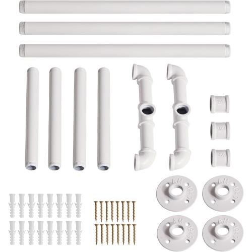 IBUYKE Industrial Pipe Clothes Rack, 50 Inch Wall Mounted Clothing Rack, Space-Saving Hanging Closet Rod, Heavy Duty Multi-Purpose Garment Rack for Closet and Laundry Room(4 Bases), White TYJ002W