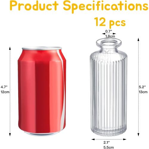 Glass Bud Vases Set of 12, Ribbed Bud Vases in Bulk, Mini Vases for Centerpieces, Small Clear Vintage Vase for Table Decorations, Wedding Decor, Home (Ribbed)