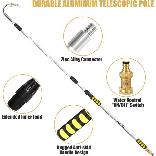 Gutter Cleaning Tools, 16ft (24ft Reach) Gutter Cleaners from The Ground, Gutters Hose Extension Wand with Garden Hose Attachment, Rain Gutters Cleaning Pole