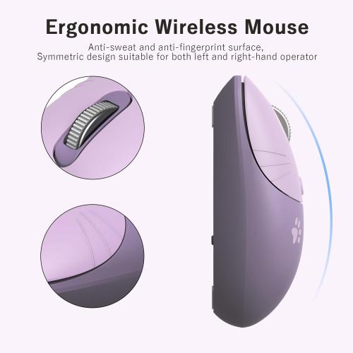 Cute Cat Wireless Mouse, 2.4GHz Wireless Silent Mouse, USB Receiver Plug and Play, 3 Adjustable DPI, Compatible with Notebook, PC, Laptop, Computer- Purple Colorful