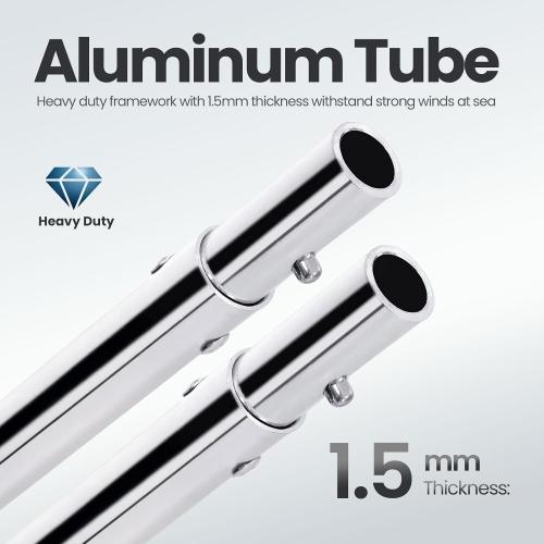3-4 Bow Bimini Boat Top Cover Sun Shade Boat Canopy Waterproof 1 Inch Stainless Aluminum Frame 46 Height with Rear Support Poles and Storage Boot 6 Colors -11 Sizes