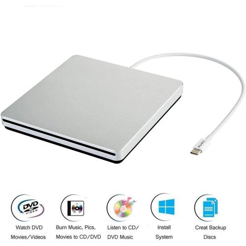 USB-C Superdrive External DVD/CD Reader and DVD/CD Burner for Apple-MacBook Air/Pro/iMac/Mini/MacBook Pro/ASUS/ASUS/DELL Latitude with USB-C Port Plug and Play(Silver)