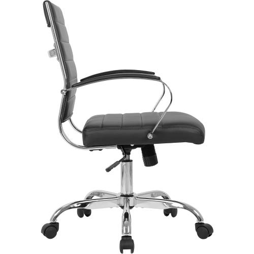 LANDSUN Home Office Chair Mid Back Desk Chair PU Leather Ribbed Executive Swivel Computer Chair with Wheels and Armrests Soft Padded Adjustable Height Conference Task Black