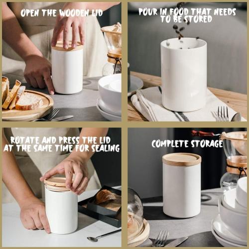 Sweejar Kitchen Canisters Ceramic Food Storage Jar, Stackable Containers with Airtight Seal Wooden Lid for Serving Ground Coffee, Tea, Sugar, Salt and More - Gray
