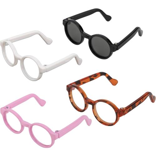 BOXOB 4pcs Doll Glasses, 4 Colors Plastic Doll Dress up Eyeglasses Toy Glasses Costume Accessories Compatible with 5.12 Inch