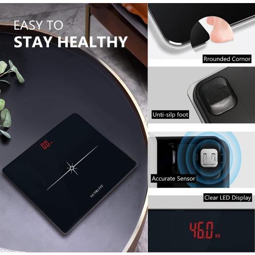 NUTRI FIT Digital Scale for Body Weight, Precision Bathroom Weighing Scale Step-On Technology High Capacity - 330 lb, LED Display with High Precision Measurements, Black