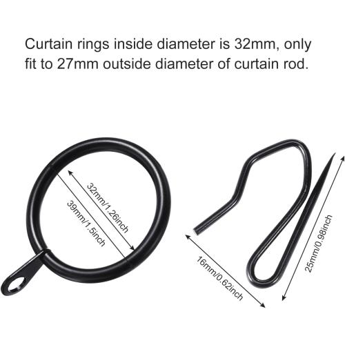 Metal Curtain Rings with Hooks, 1.26 Inches Interior Diameter