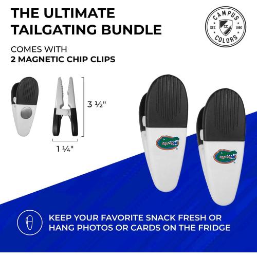 Siskiyou Collegiate University Two Piece Grilling Tools Set with 2 Magnet Chip Clips, College Tailgating Tools Bundle (Florida Gators - Chrome)