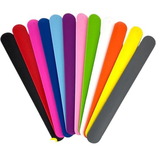 Plastic Wristbands 24 pcs Solid Color Silicone Flexible Wrap Bracelet Girl Boy Bangle Party Holiday Gift Wristband(G)
