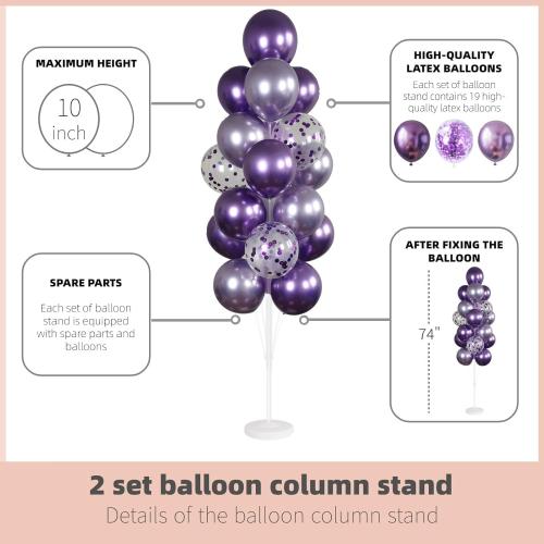Balloon Column Kit Set of 2 With Balloons Included - with Base, and Pole,Balloon Tower Backdrop Decoration for Wedding, Baby Shower, Birthday Party, or Bachelorette Parties (Metallic purple)