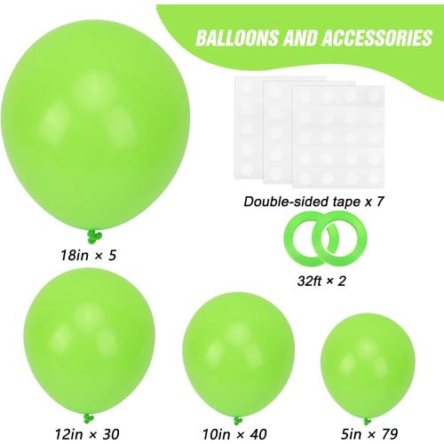 RUBFAC  Lime Green Balloons Different Sizes 18 12 10 5 Inch Light Fruit Neon Green Latex Balloon Garland Arch Kit for Birthday Party Dinosaur Jungle Baby Shower Decoration