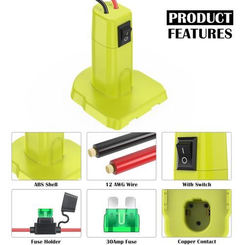 2 Packs Power Wheel Adapter for Ryobi 18V Battery Adapter Power Wheel Battery Converter Kit with Fuse & Switch & Wire Terminals 12AWG Wire for DIY Ride On Truck and Rc Toys