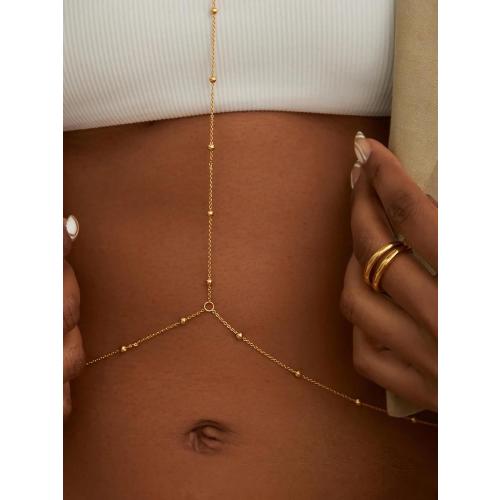 14K Gold Plated Body Chain for Women, Rhinestone Layered Belly Waist Chain, Adjustable Crossover Bikini Bra Body Jewelry with Extension Chain