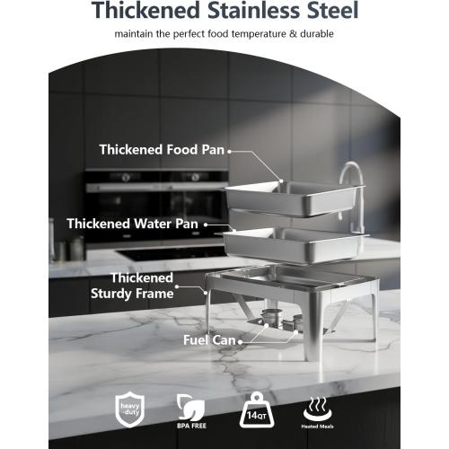 13QT Roll Top Chafing Dishes for Buffet: Stainless steel Chafing Dish Set | Chafers and Buffet Warmers Sets for Parties, Birthday, Wedding, Gathering-1 Full & 2 Half & 3 1/3 Size Food Pan & 1 Water Pan