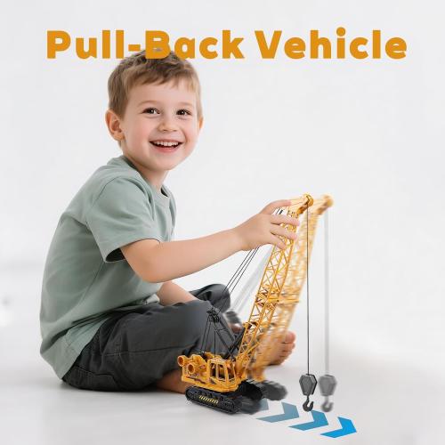 Metal ABS Crane Toy, Diecast Construction Vehicles Crane Model Car with Manual Lifting Button, Truck Building Toys for Kids Boys Ages 3-7, 8-12 Christmas and Birthday Gifts