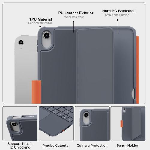 Case with Keyboard for iPad 10th Generation & 11th (A16, 2025): Bluetooth Wireless Detachable Magnetic Stand Rechargeable Keyboard with Folio Slim Compact Removable Cover with Trackpad, White Backlit