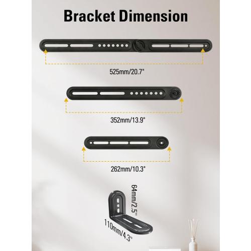 Mounting Dream Soundbar Mount Bracket for Mounting Above or Under TV Fits Most of Sound Bars Up to 15 Lbs, with Detachable Long Extension Plates MD5420