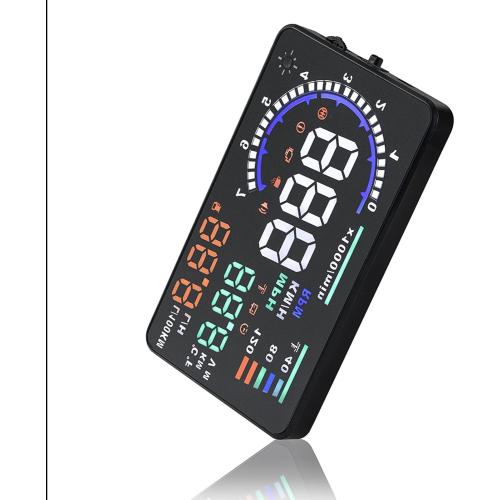 5.5'' HUD Head Display, Windshield Screen Projector Vehicle Speed, Hud Overspeed Alarm, Km/h MPH, OBDII/EUOBD Interface Plug Car Hud Screen