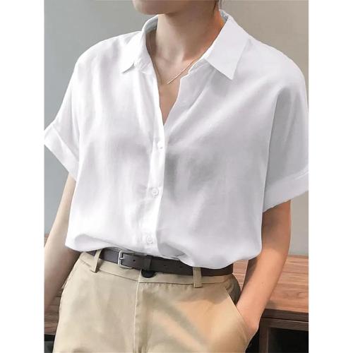 Oversized Shirts Women XL Shirt Fashion Loose Solid Tops Short Sleeved Blouse Casual Solid Buttons Down Blusas