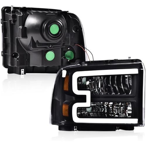 PIT66 LED Headlight Assembly Compatible with 2005-2007 Ford F250 F350 F450 F550 Super Duty /2005 Excursion (Not Fit Sealed Beam Headlight model) Headlamp Clear Lens Black Housing Amber Reflector