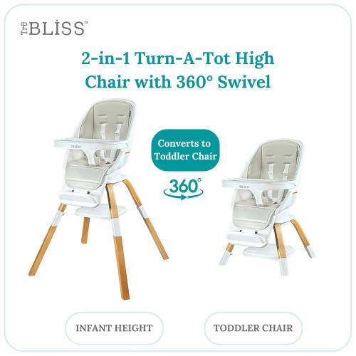 WHITE AND GREY Turn-A-Tot High Chair for Babies and Toddlers, 2 in 1 Wooden Portable Baby Feeder or Adjustable Child's Seat with 360 Degree Swivel, Removable Tray, and Pad (Grey Taupe)