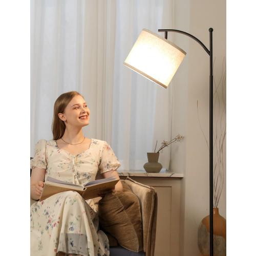 Ambimall 60 Floor Lamps for Living Room with 3 Color Temperatures, Standing Lamp Tall with Adjustable Linen Shade, Tall Lamps for Living Room Bedroom Office Classroom Dorm Room(9W Bulb Included)