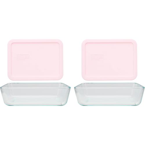 Pyrex 7210  Glass Dish & 7210-PC Loring Pink Lid (2-Pack) - Made in USA
