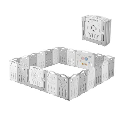 Albott Baby Playpen 22 Panel Foldable Baby playpen Folding Play Pen Kids Activity Centre Safety Play Yard Home Adjustable Shape, Portable Design for Indoor Outdoor Use (White Grey, 22 Panel)