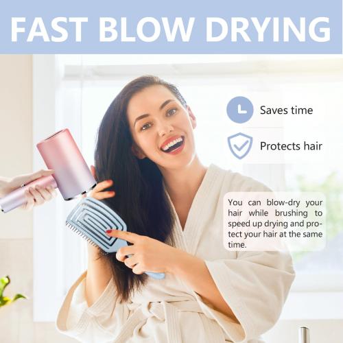 Detangling Brush, Dry and Wet Vented Detangler Hair Brush for Women and Men, Professional Paddle Curved Styling Hairbrush for Straight/Curly/Thick/Long/Wavy/Damaged Hair, Blue