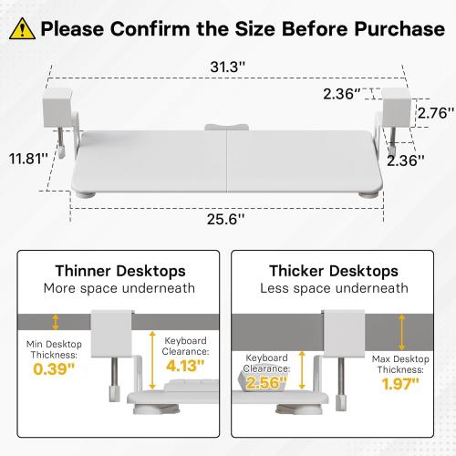 BONTEC KMT01 Under Desk Keyboard Tray, Pull-Out Keyboard & Mouse Platform with C-Clamp, 25.6 x 11.8 in Space-Saving Ergonomic Slide-Out Drawer, White