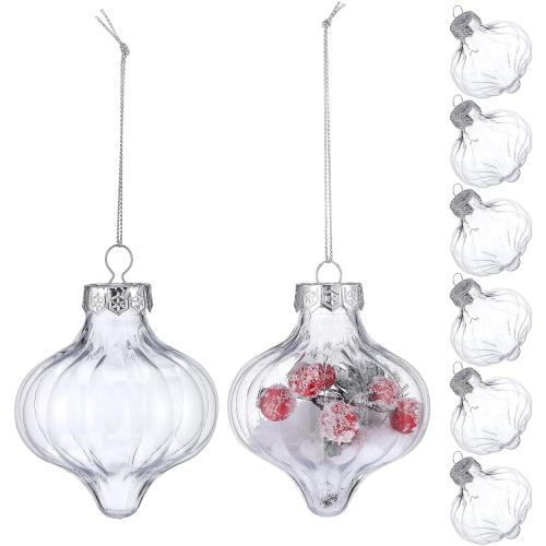 Garneck 8pcs Clear Plastic Christmas Balls: 4.3Inch Fillable Light Bulb Bottle Ornaments for Xmas Tree Hanging Empty Booze Balls with Screw Off Cap for DIY Craft, Holiday Party Home Decoration