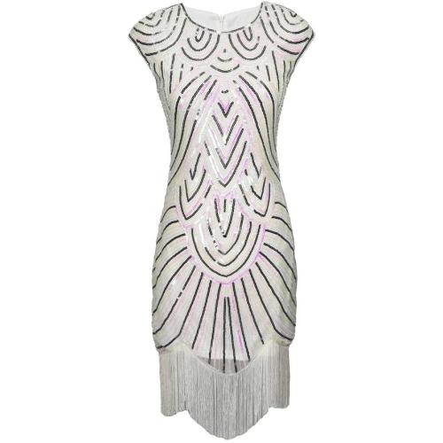 Size 8-10 Whitewed Long Jazz Era Flappers Great Gatsby Costume Dress Style in 1920's Women