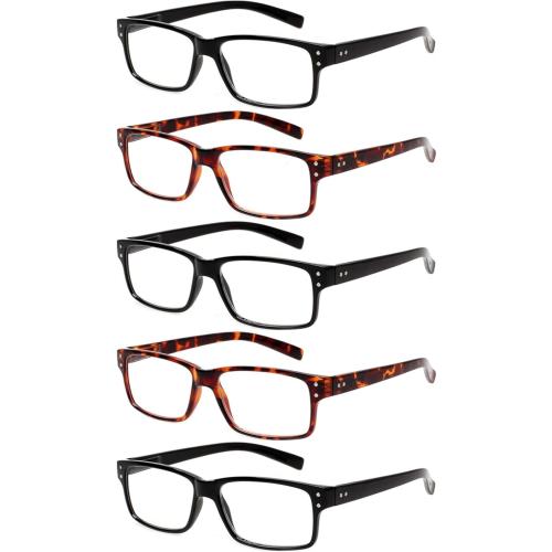 NORPERWIS Reading Glasses 5 Pairs Quality Readers Spring Hinge Glasses for Reading for Men and Women (3 Black 2 Tortoise, 2.00)