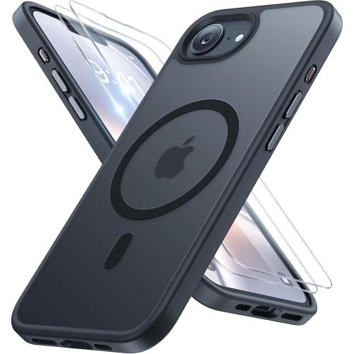 miracase for iPhone 16e case & iPhone 17e Case for MagSafe [with 2×9H  Screen Protectors] TOP Military-Grade Protection Shockproof with Velvet Touch for iPhone 16e/17e Phone Case 6.1, Matte Black