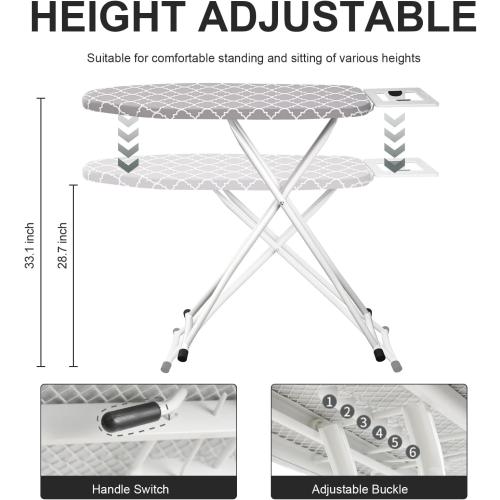 Ironing Board,Foldable Ironing Board Adjustable Height Compact Iron Board Thick Steel Tube Iron Board with Holder,Replacing Cloth Cover and Mini Handheld Gloves (Grey Texture)