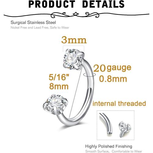MODRSA Nose Rings 20g Nose Rings Hoops Nose Studs Nose Rings for Women Surgical Steel Nose Hoops 20 Gauge Nose Screw Nose Piercing Jewelry Silver Rose Gold